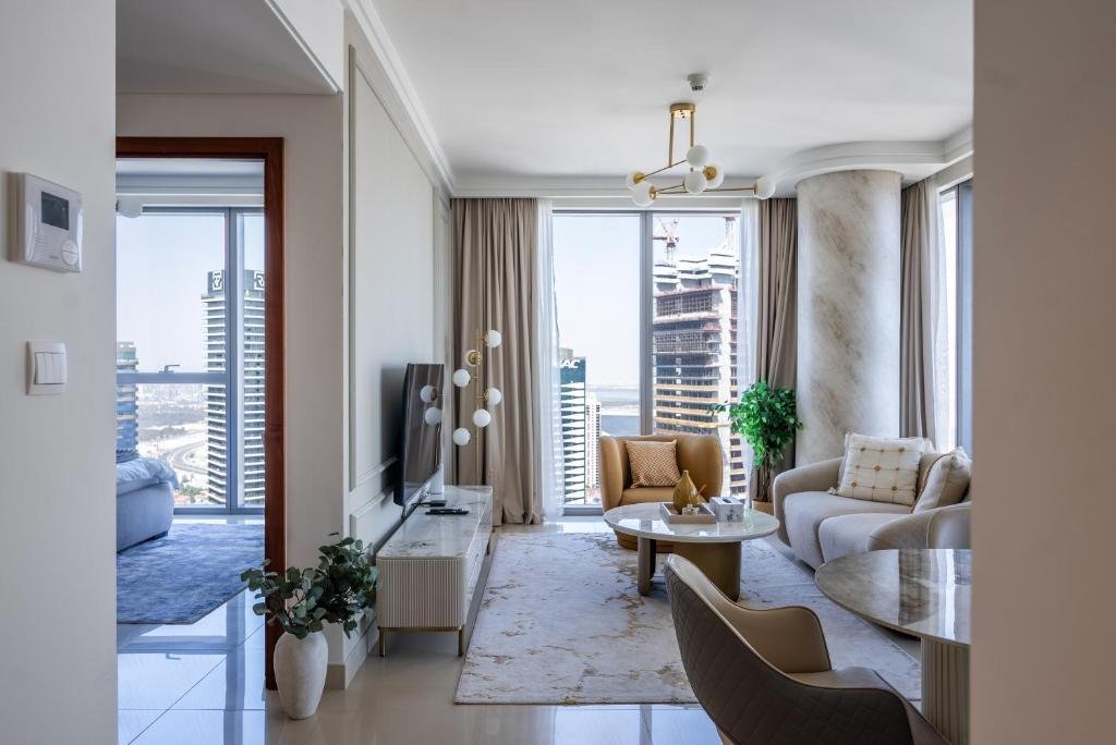 High-rise apartment with panoramic city views